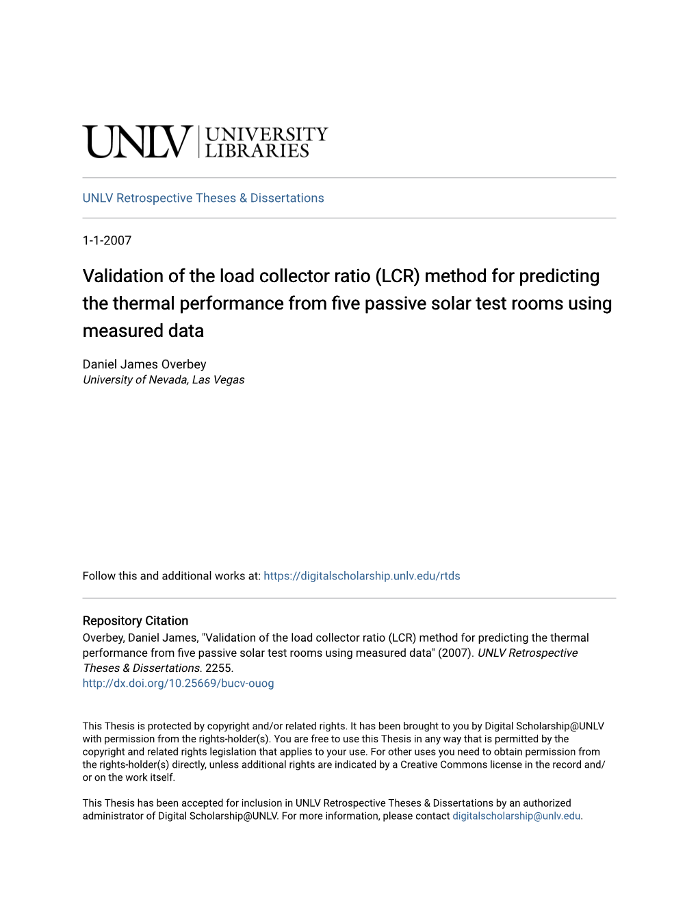 Validation of the Load Collector Ratio (LCR) Method for Predicting the Thermal Performance from Five Passive Solar Test Rooms Using Measured Data
