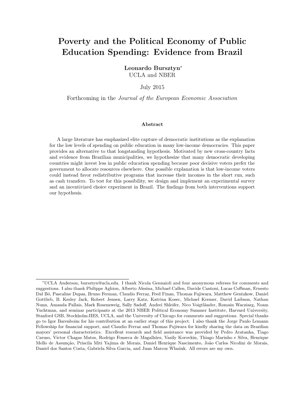 Poverty and the Political Economy of Public Education Spending: Evidence from Brazil