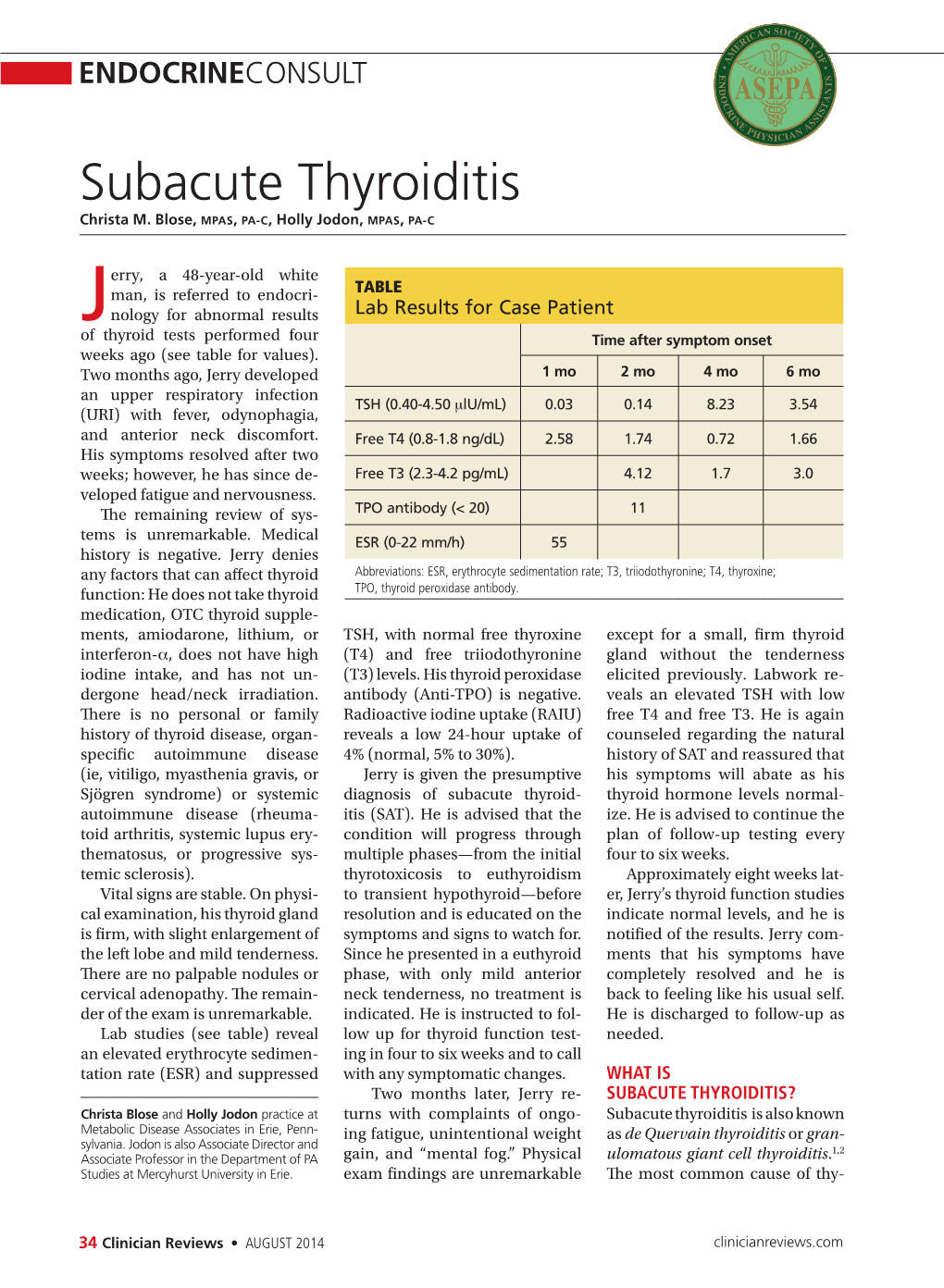 Subacute Thyroiditis Christa M