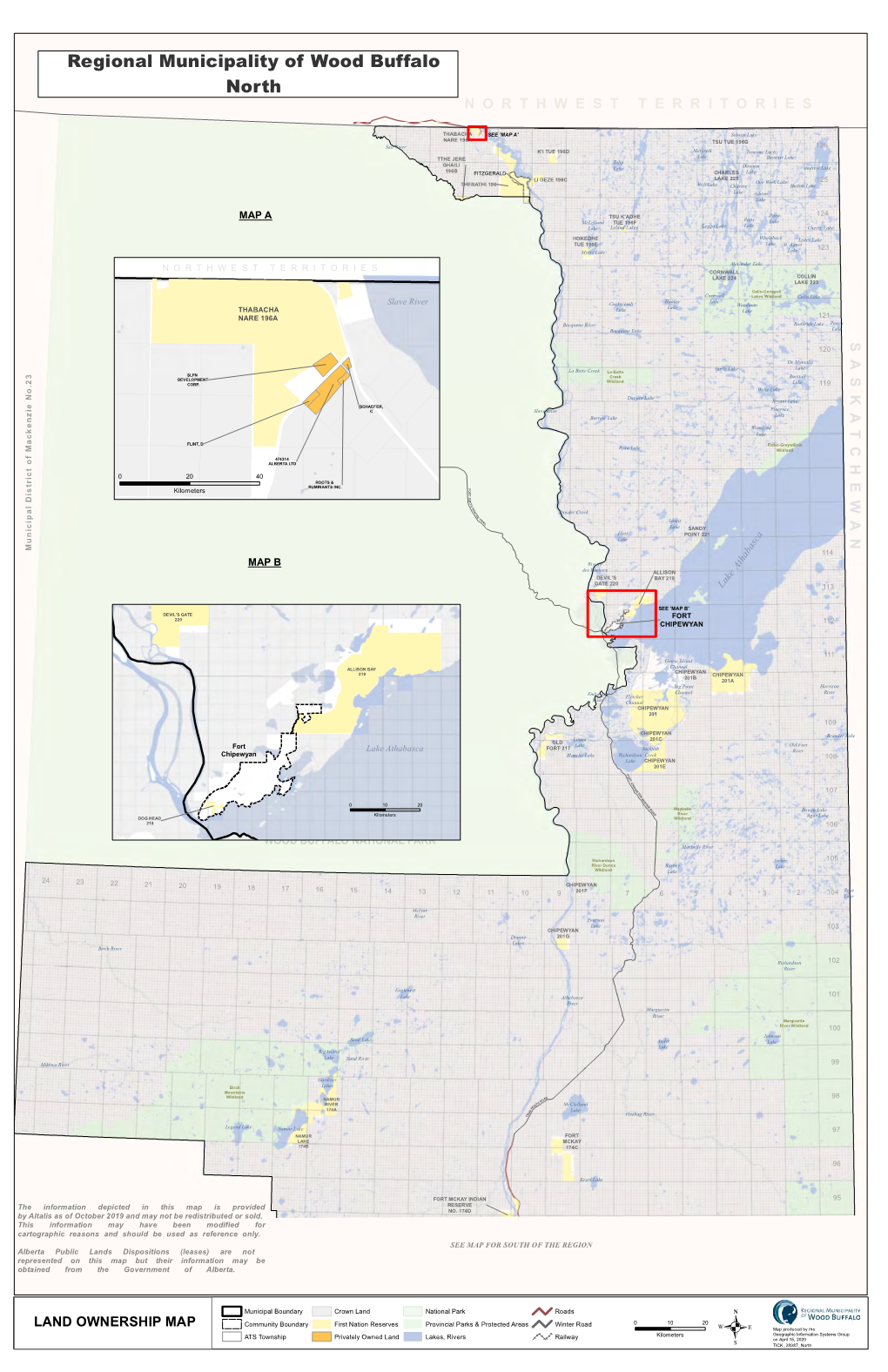 LAND OWNERSHIP MAP Map Produced by the Kilometers Geographic Information Systems Group ATS Township Privately Owned Land Lakes, Rivers Railway on April 15, 2020