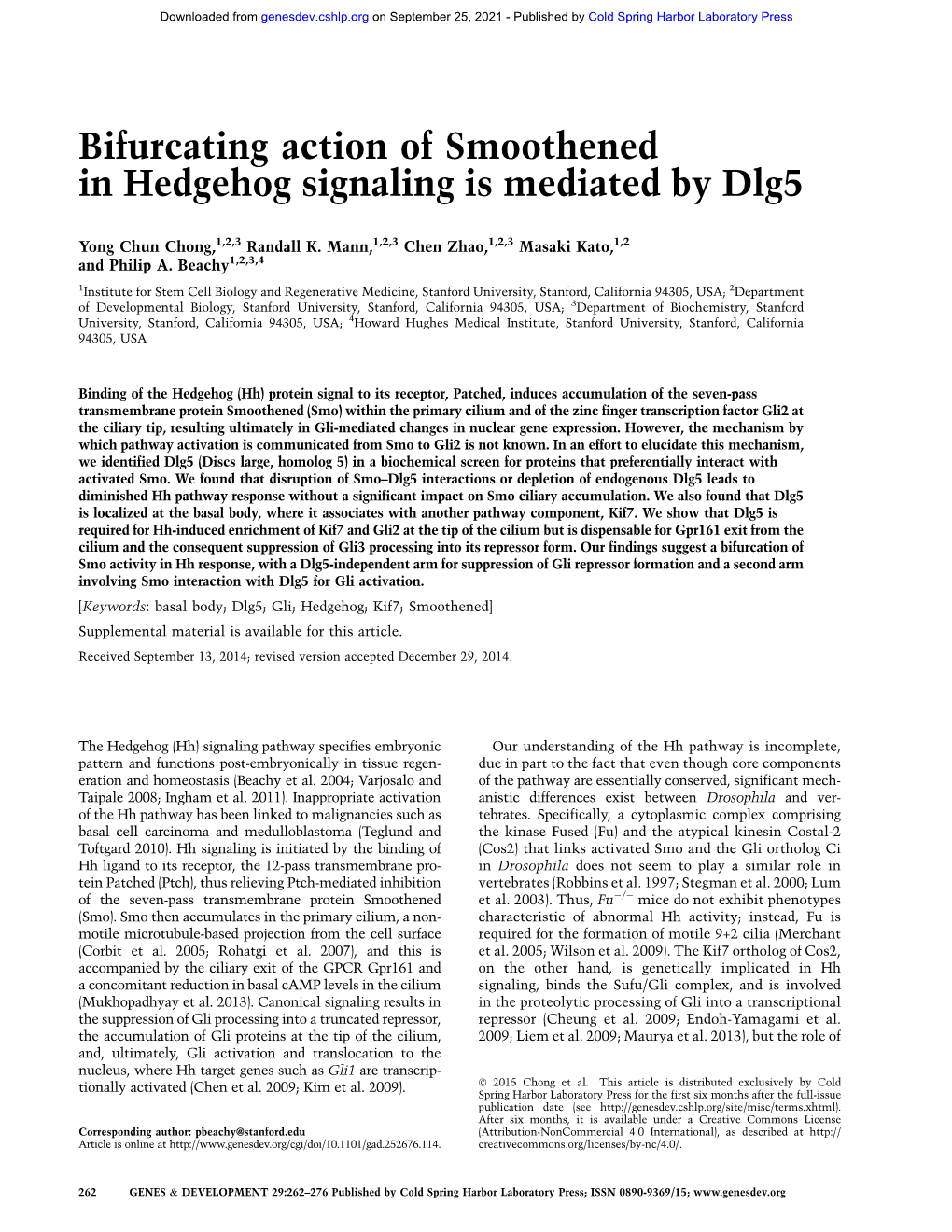 Bifurcating Action of Smoothened in Hedgehog Signaling Is Mediated by Dlg5