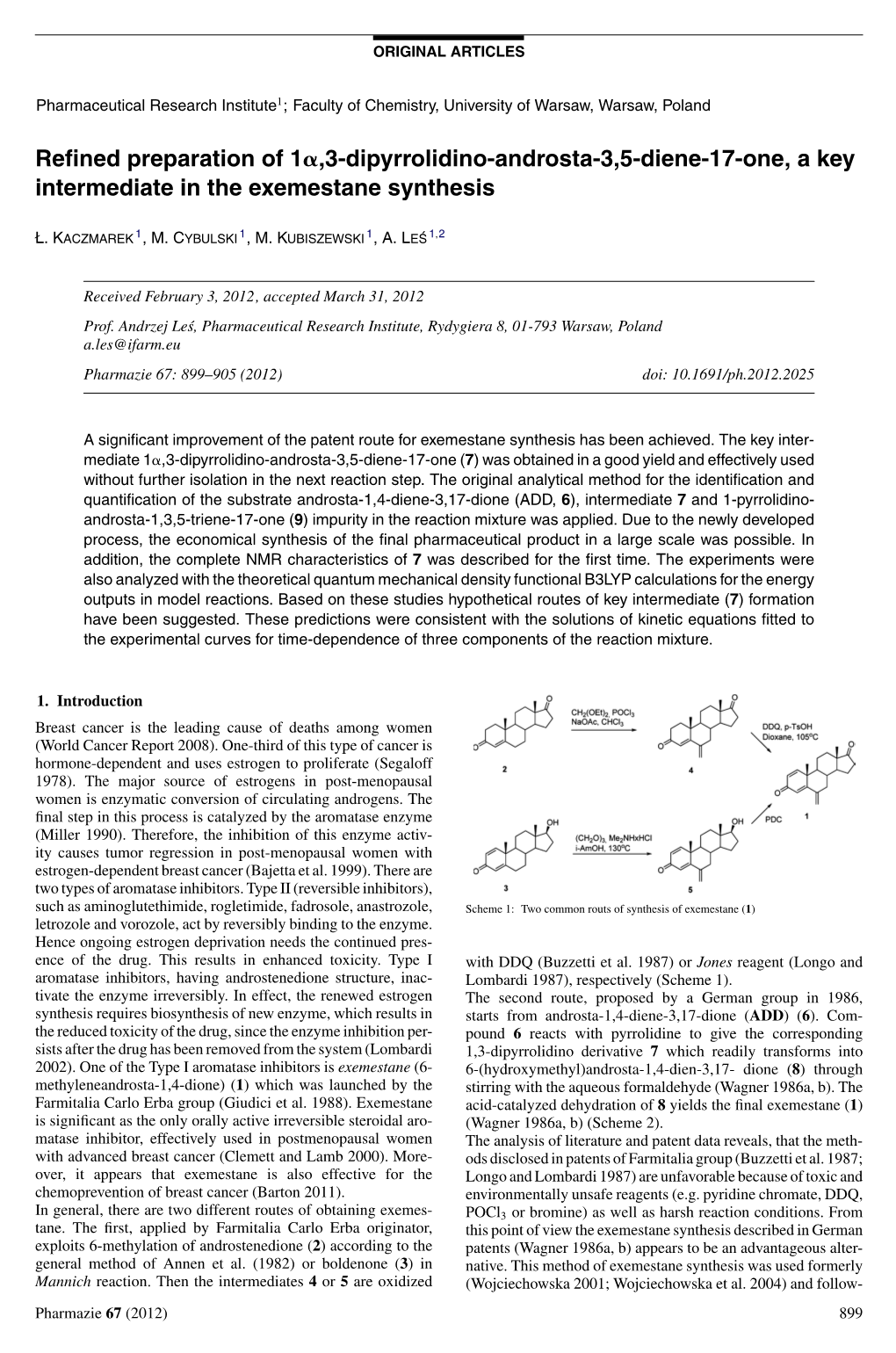 Refined Preparation of 1Î±,3-Dipyrrolidino-Androsta-3,5-Diene-17-One, a Key Intermediate in the Exemestane Synthesis