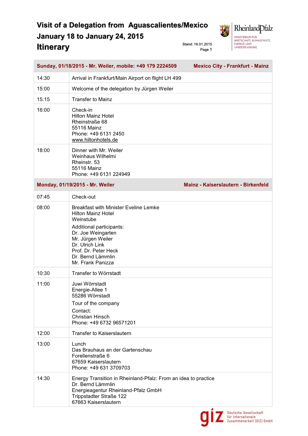 Itinerary Page 1