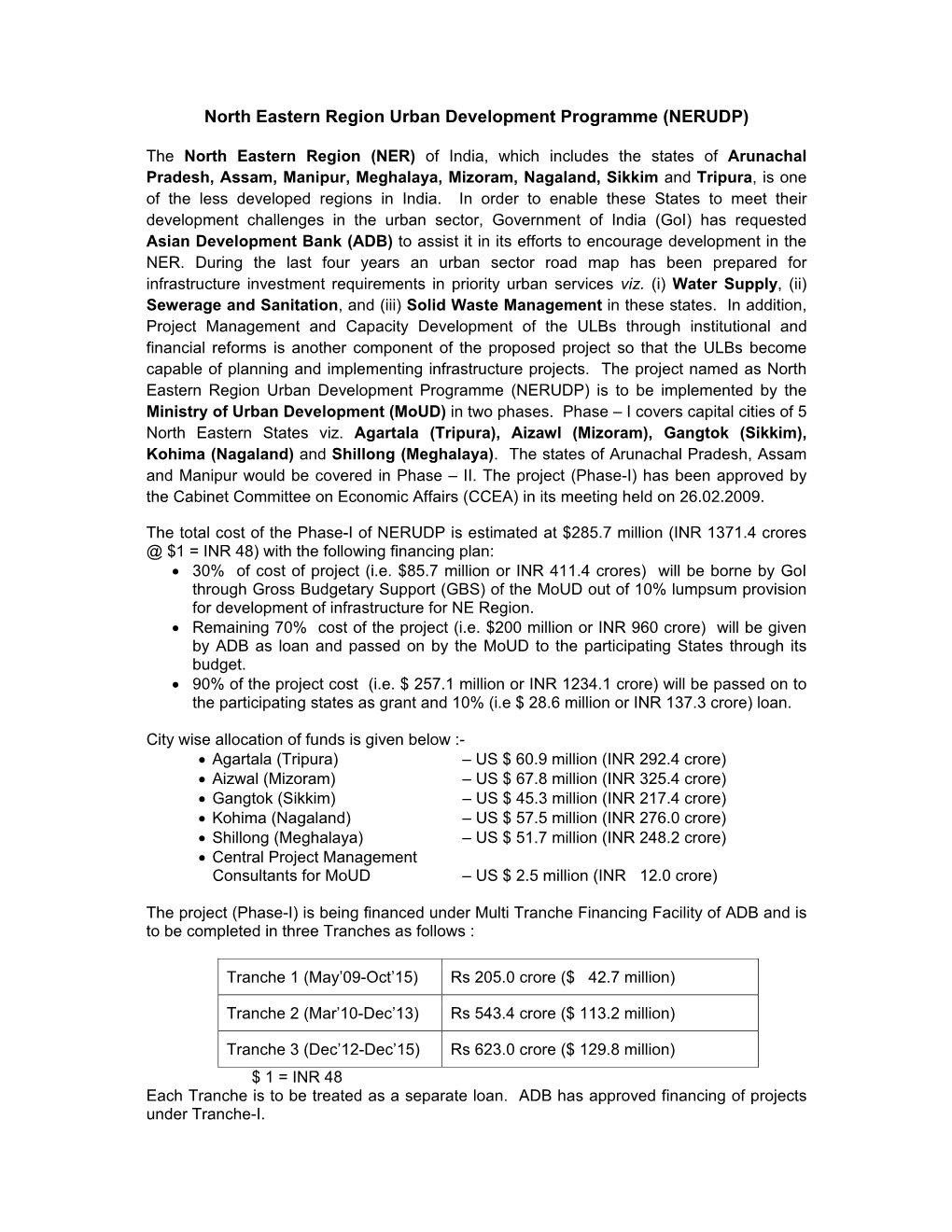 North Eastern Region Urban Development Programme (NERUDP)