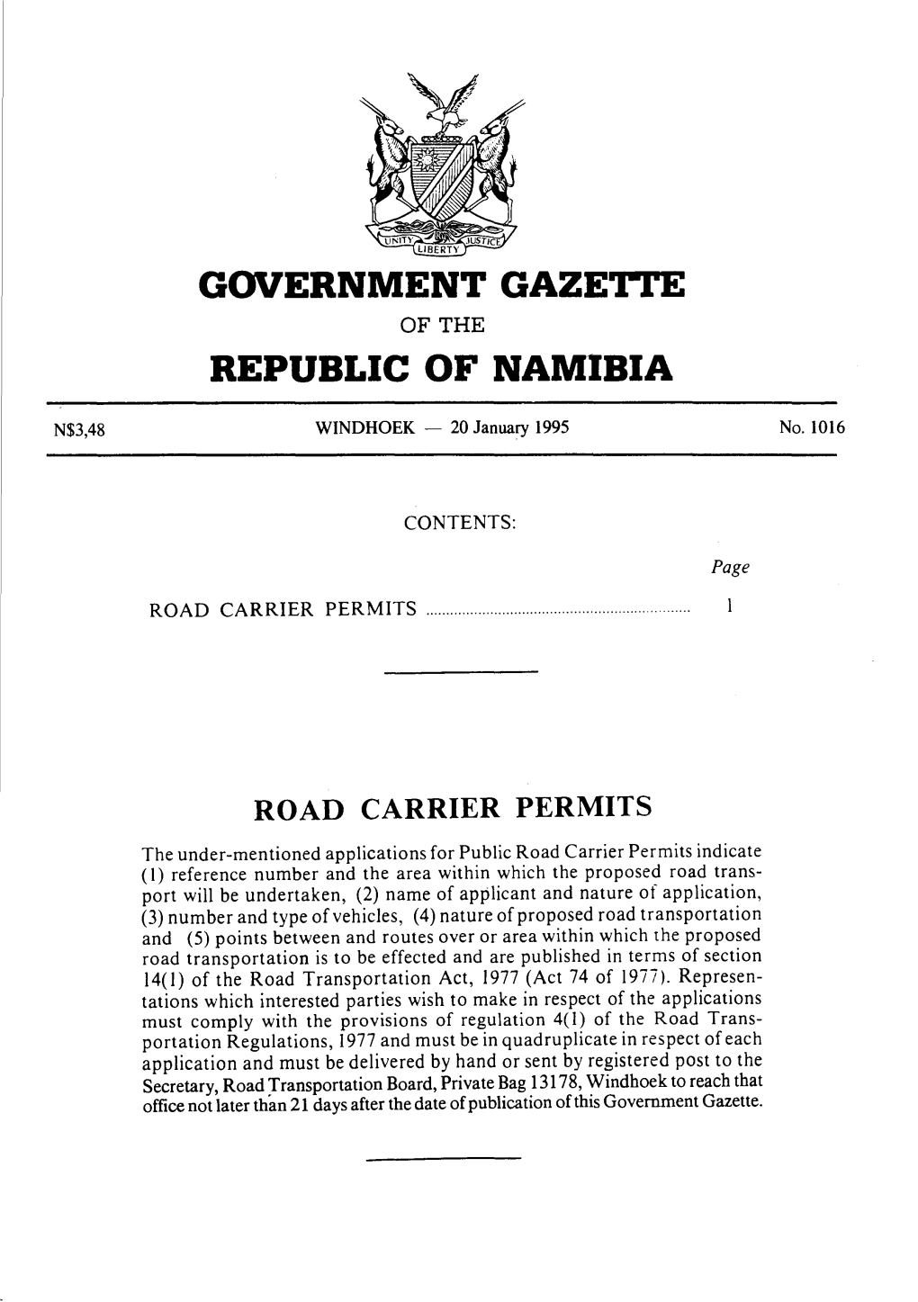 Government Gazeti'e Republic of Namibia