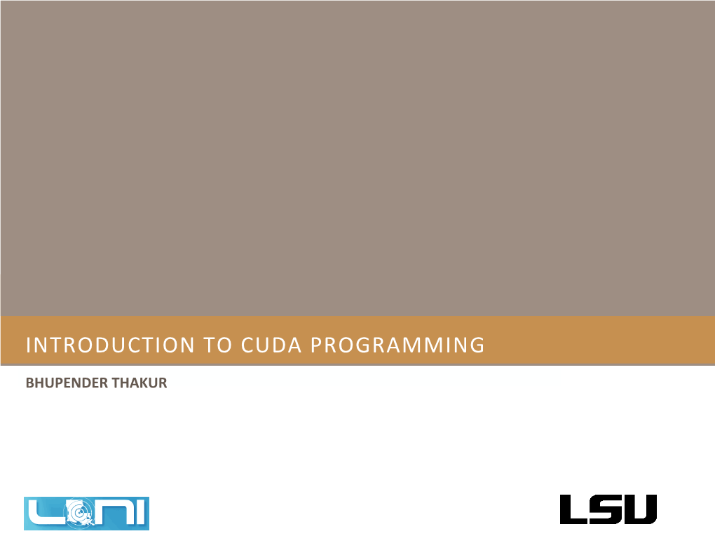 Introduction to Cuda Programming