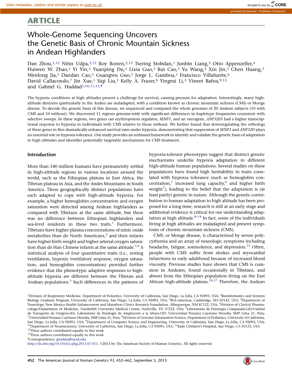 Whole-Genome Sequencing Uncovers the Genetic Basis of Chronic Mountain Sickness in Andean Highlanders