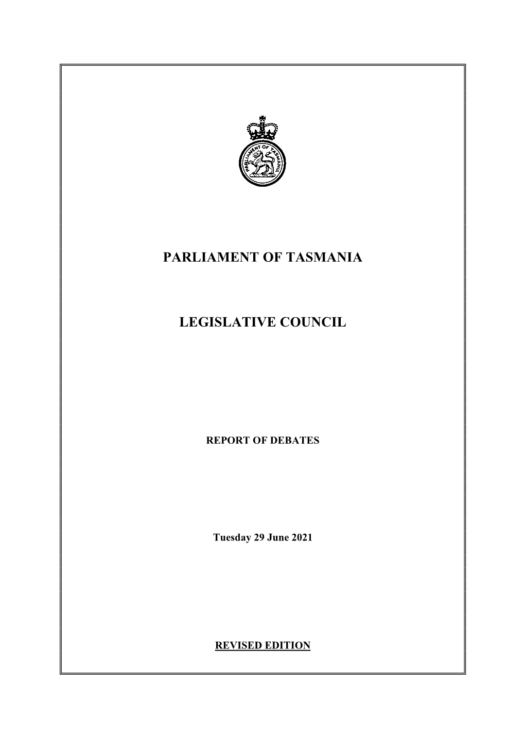 Legislative Council Tuesday 29 June 2021