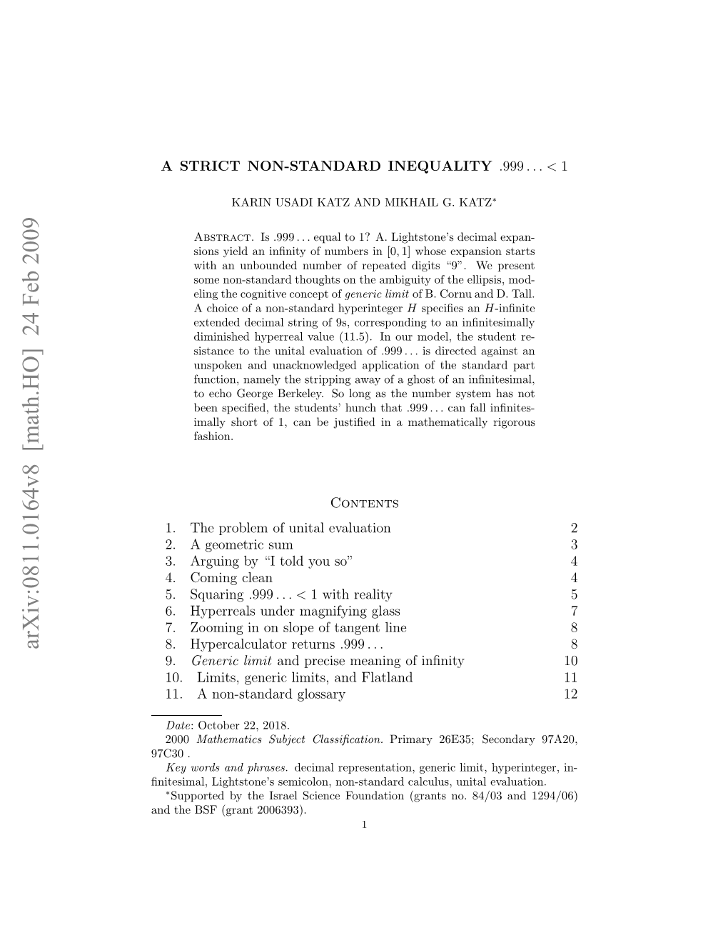 Arxiv:0811.0164V8 [Math.HO] 24 Feb 2009 N H S Gat2006393)