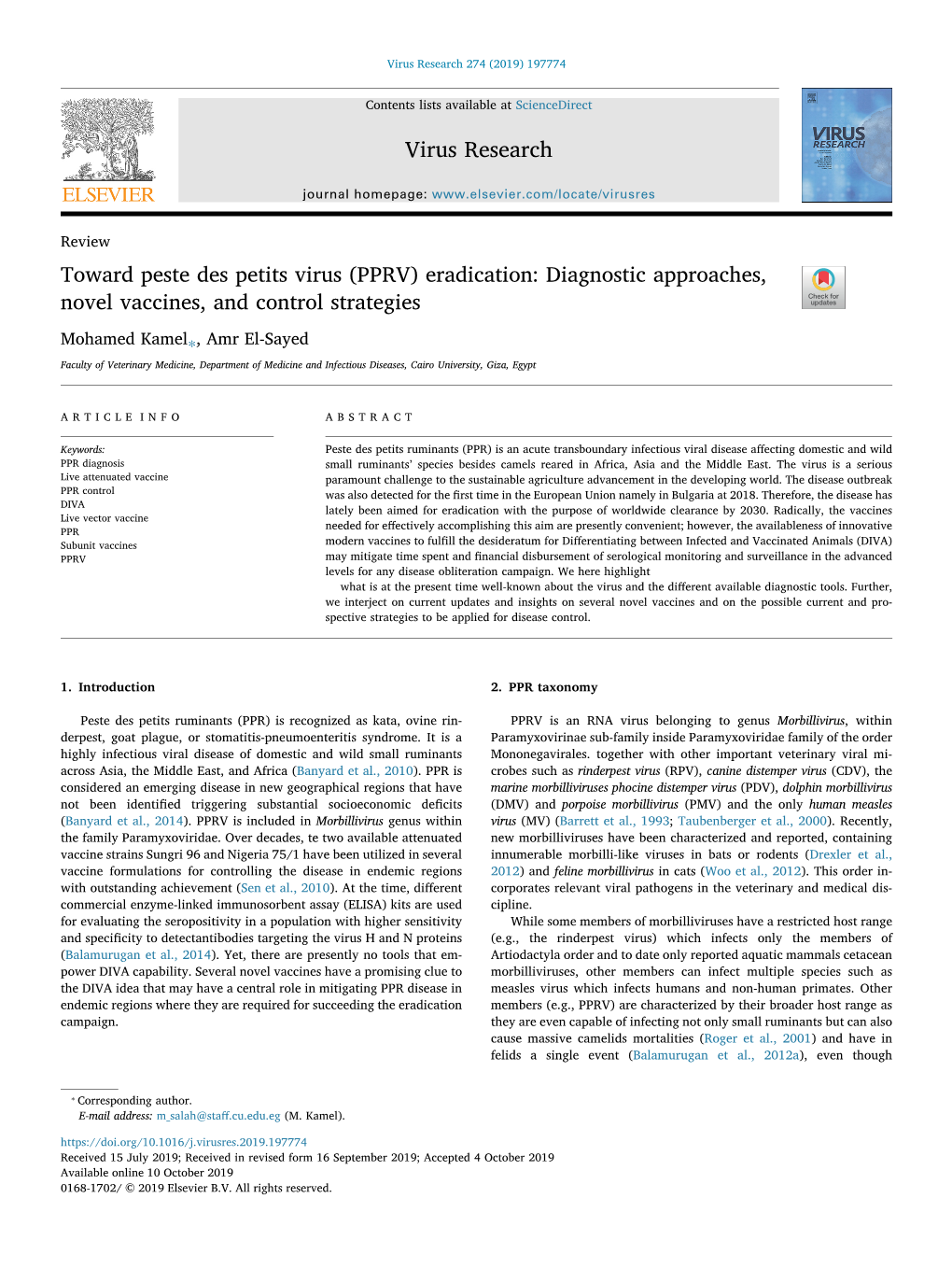 Toward Peste Des Petits Virus (PPRV) Eradication Diagnostic