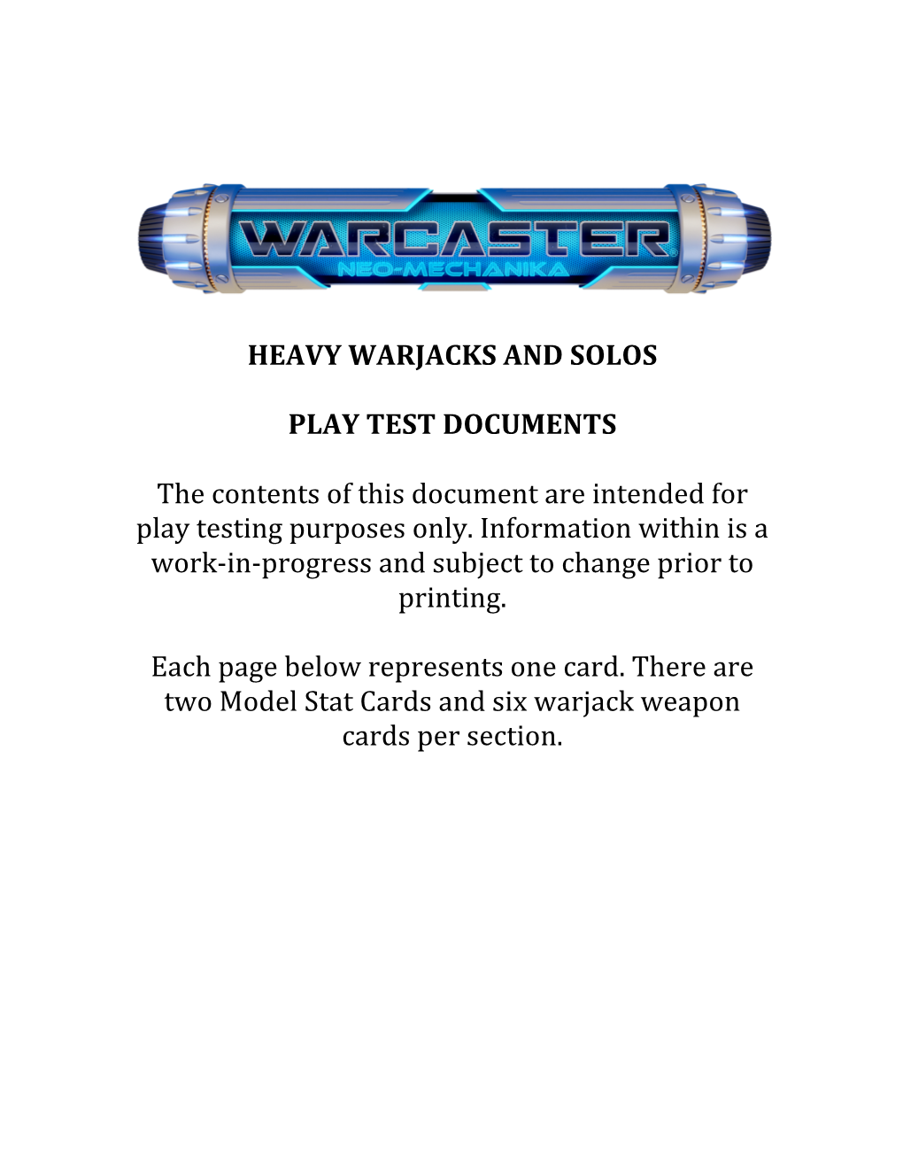 HEAVY WARJACKS and SOLOS PLAY TEST DOCUMENTS The