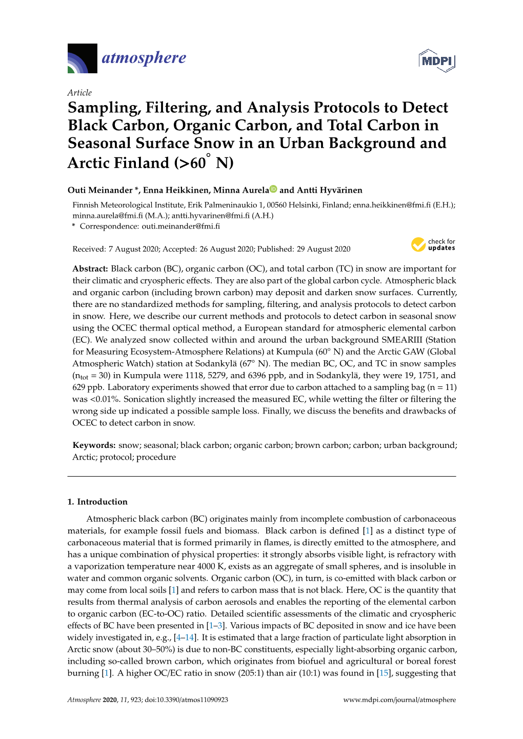 Sampling, Filtering, and Analysis Protocols to Detect Black Carbon