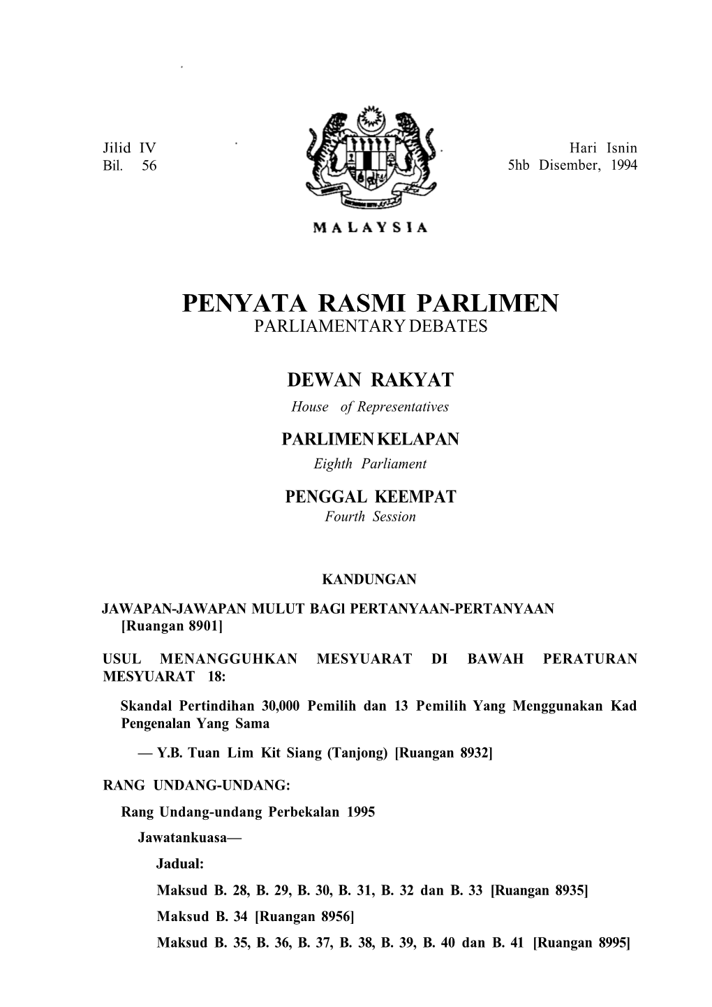 Penyata Rasmi Parlimen Parliamentary Debates