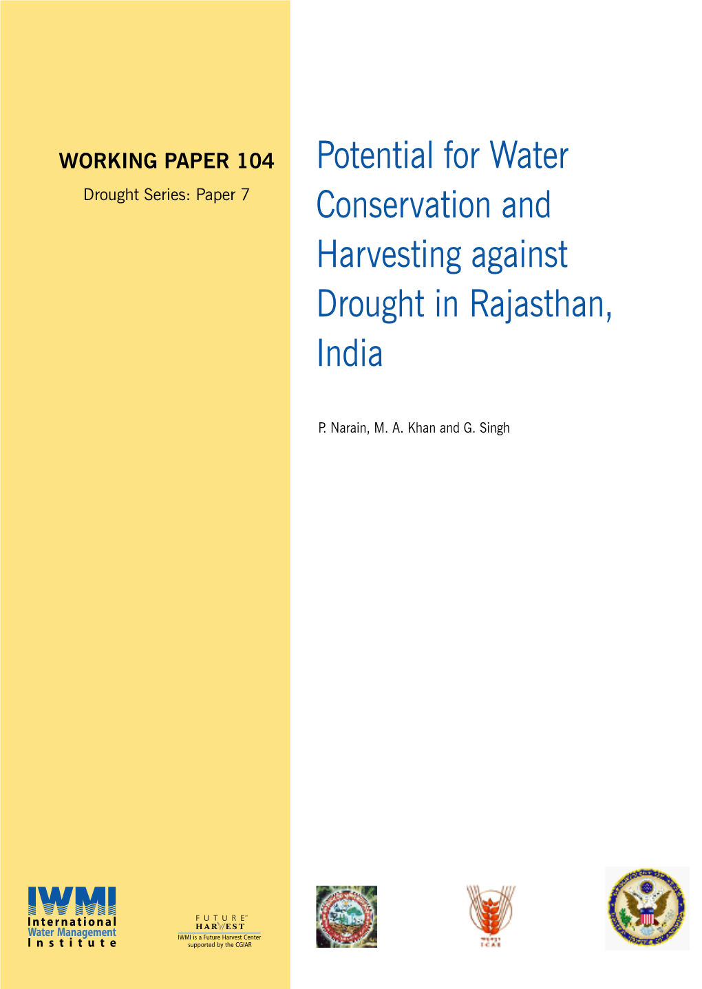 Potential for Water Conservation and Harvesting Against Drought in Rajasthan, India