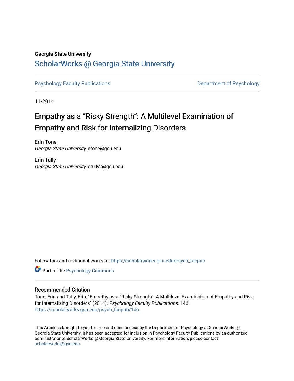 A Multilevel Examination of Empathy and Risk for Internalizing Disorders