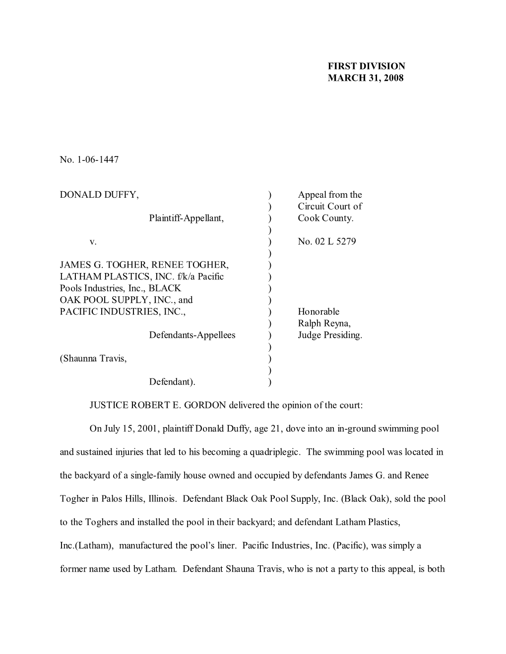 Docket No. 1-06-1447, Duffy V. Togher