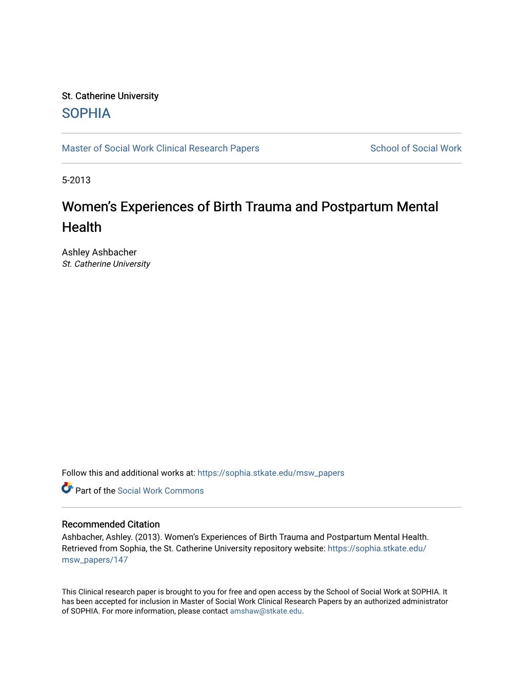 Women's Experiences of Birth Trauma and Postpartum Mental Health