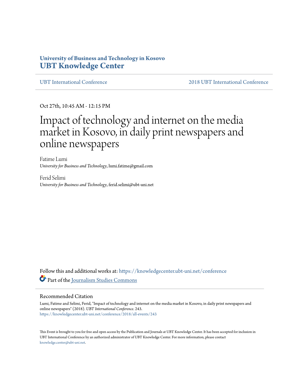 Impact of Technology and Internet on the Media Market in Kosovo, In
