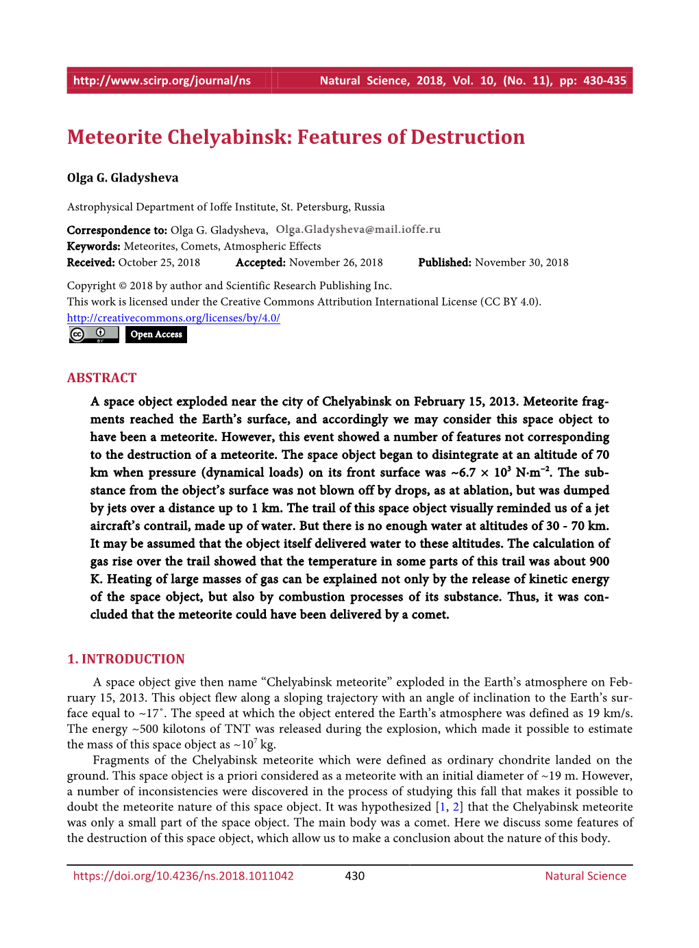 Meteorite Chelyabinsk: Features of Destruction