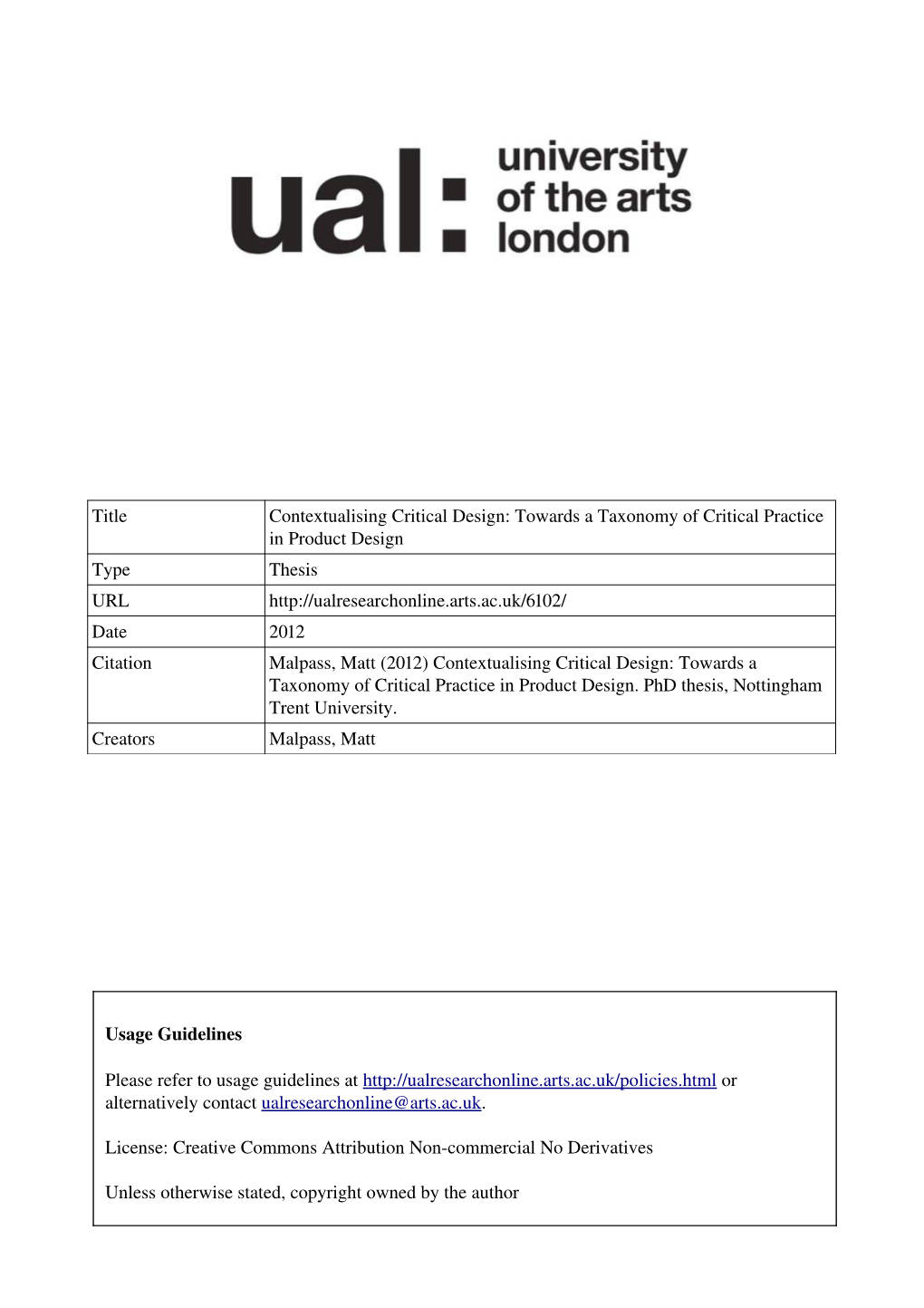 Title Contextualising Critical Design: Towards a Taxonomy of Critical