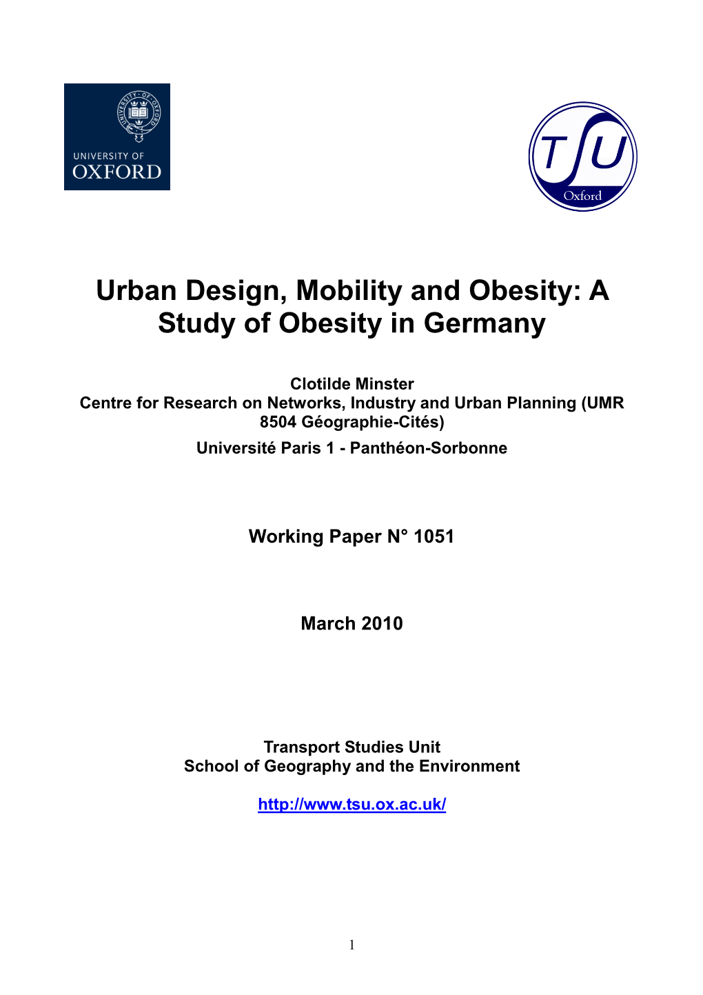 Urban Design, Mobility and Obesity: a Study of Obesity in Germany