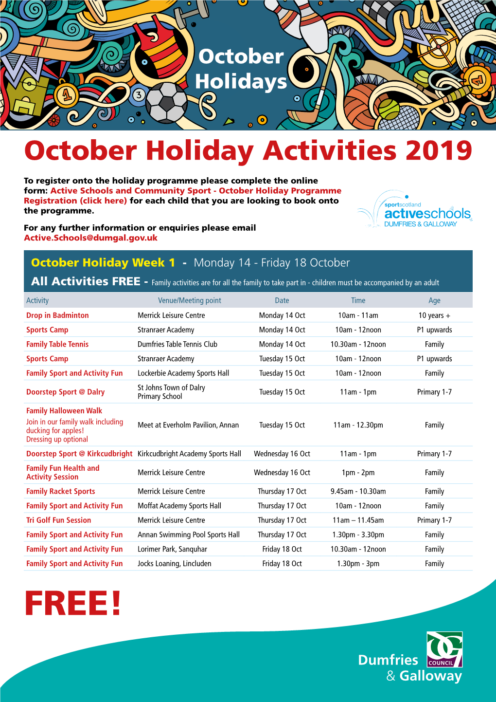 October Holiday Activities 2019