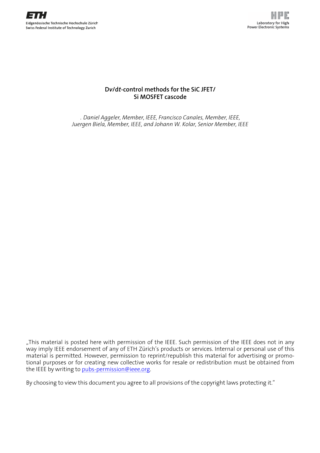 Dv/Dt-Control Methods for the Sic JFET/ Si MOSFET Cascode