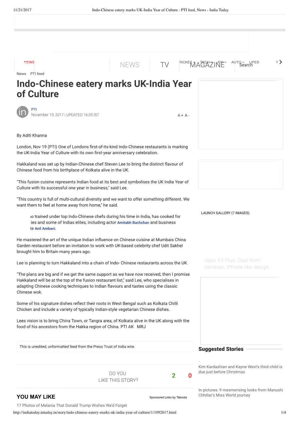 India Today Indo-Chinese Eatery Marks UK-India Year of Culture