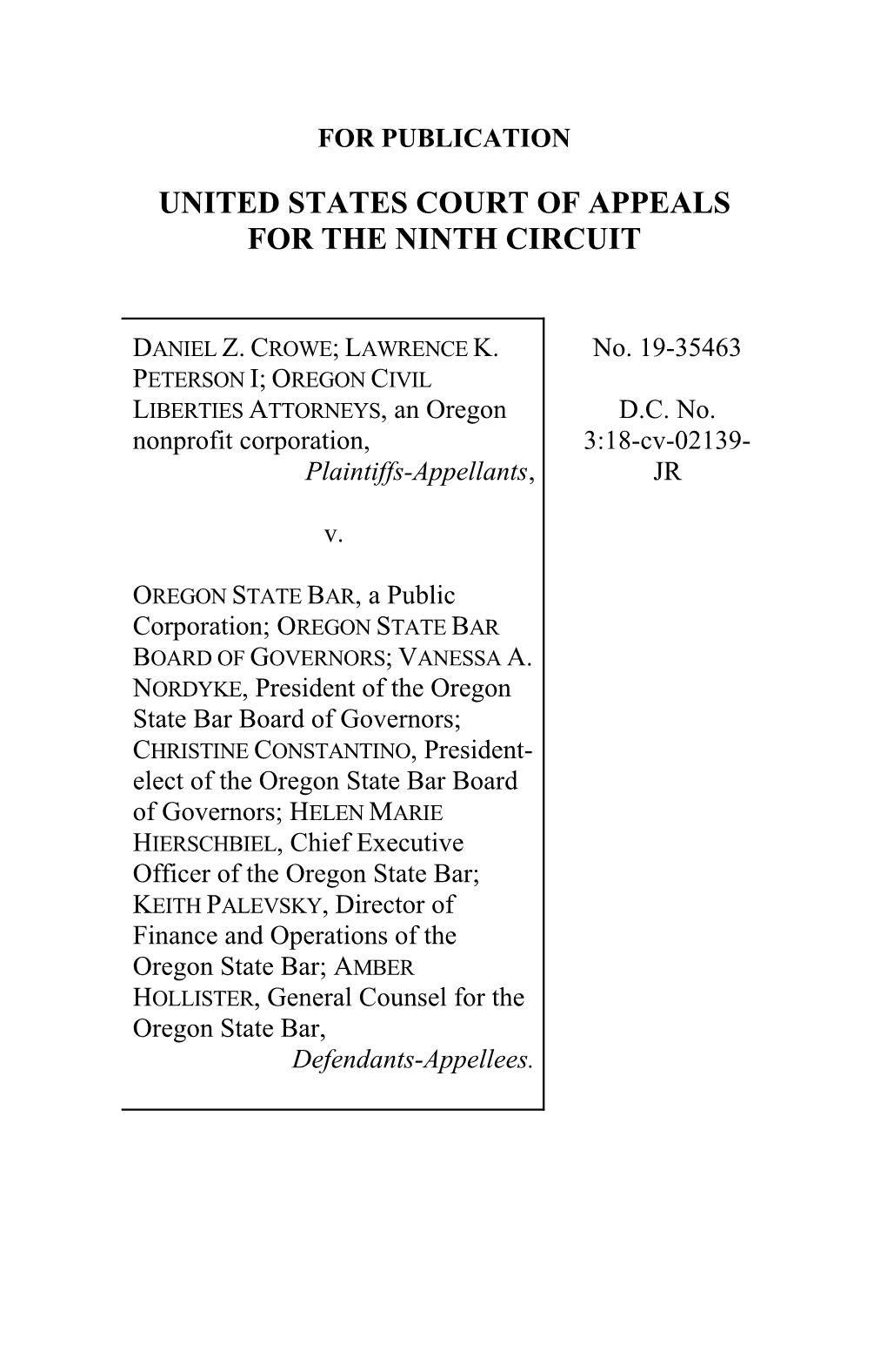 Crowe V. Oregon State Bar