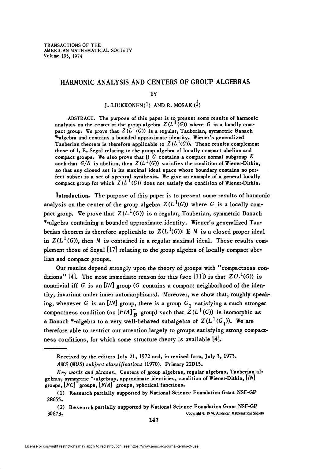 Harmonic Analysis and Centers of Group Algebras