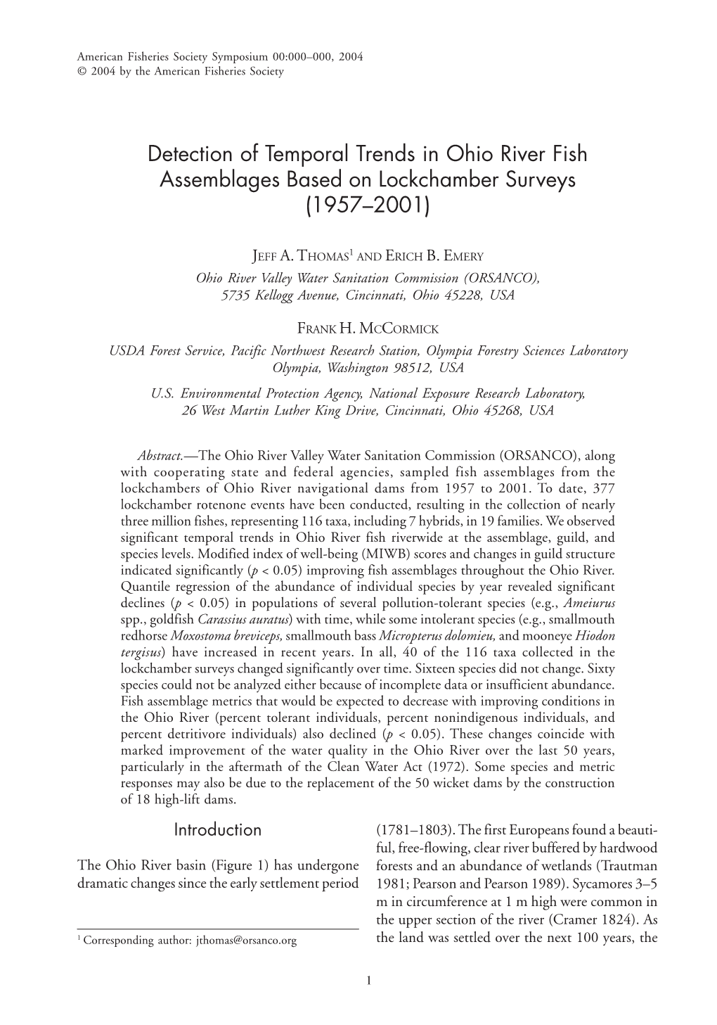 Detection of Temporal Trends in Ohio River Fish Assemblages Based on Lockchamber Surveys (1957–2001)