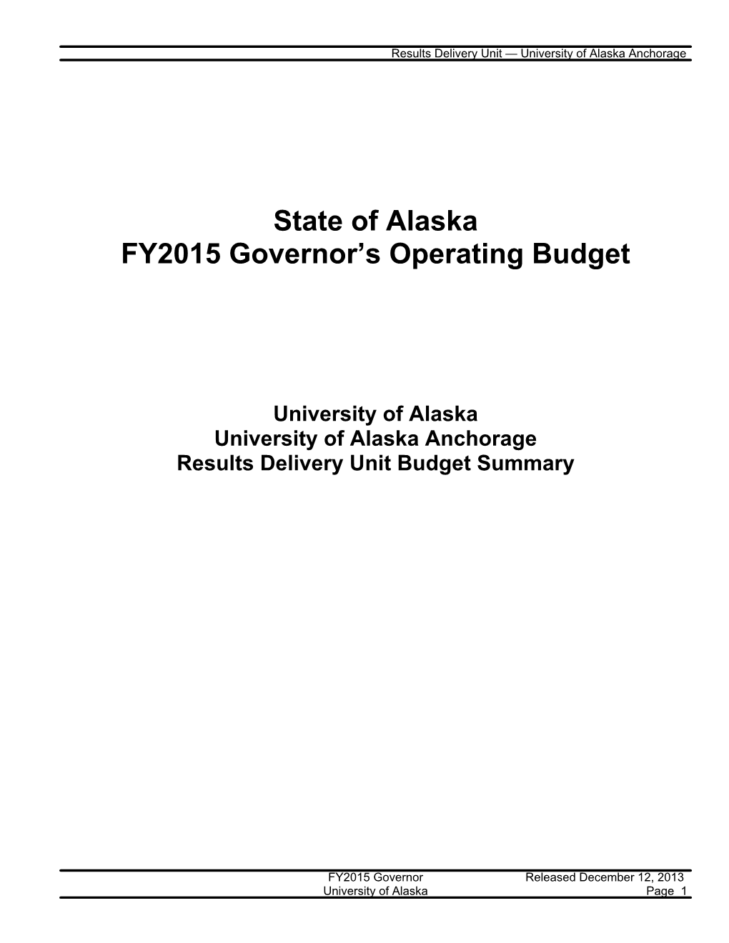 State of Alaska FY2015 Governor's Operating Budget
