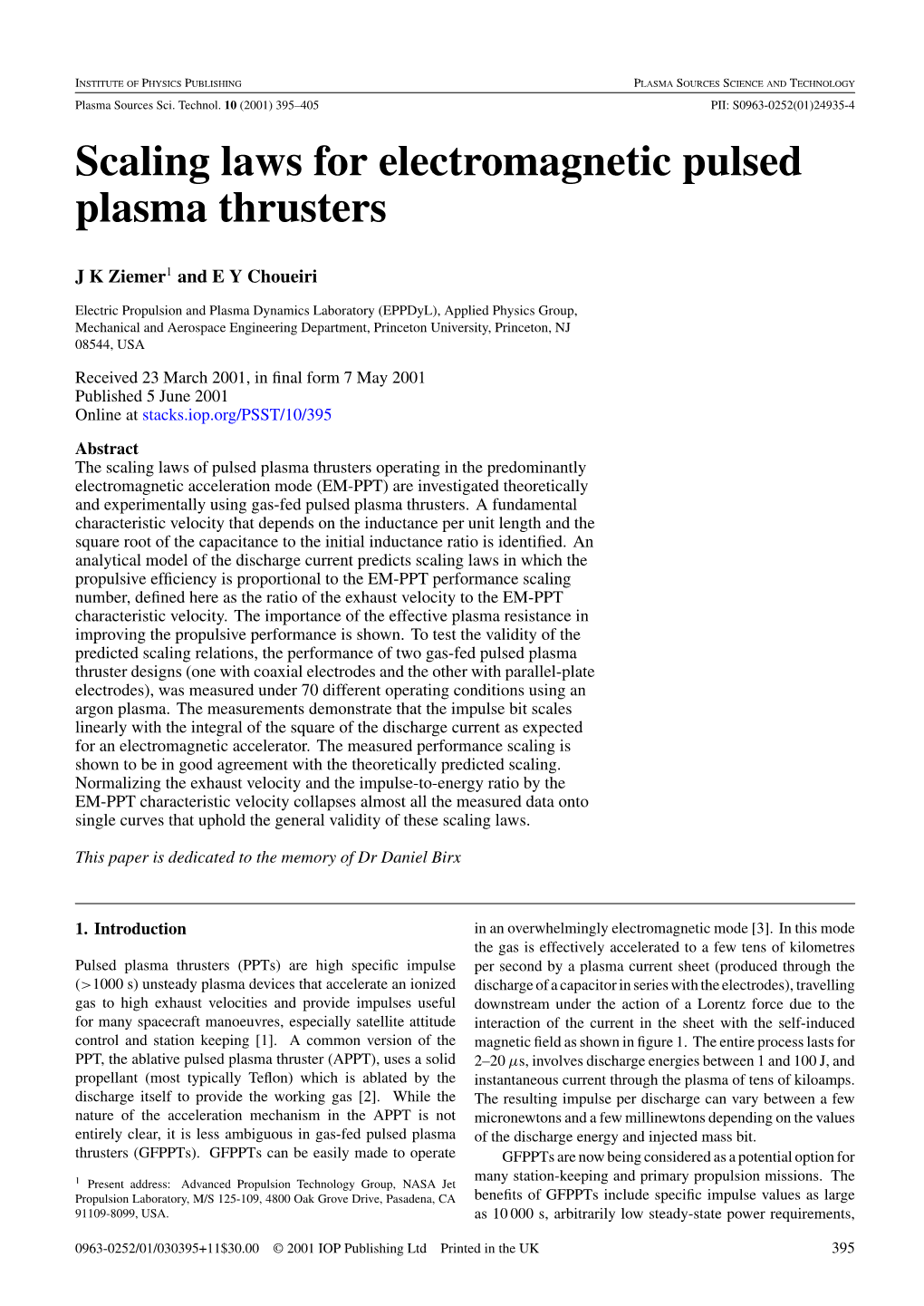 Scaling Laws for Electromagnetic Pulsed Plasma Thrusters
