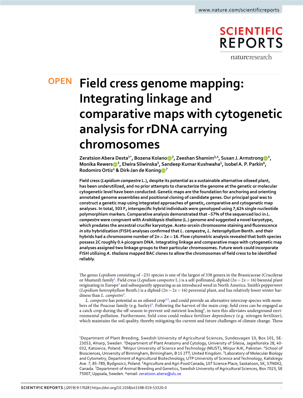 Field Cress Genome Mapping: Integrating Linkage and Comparative Maps with Cytogenetic Analysis for Rdna Carrying Chromosomes