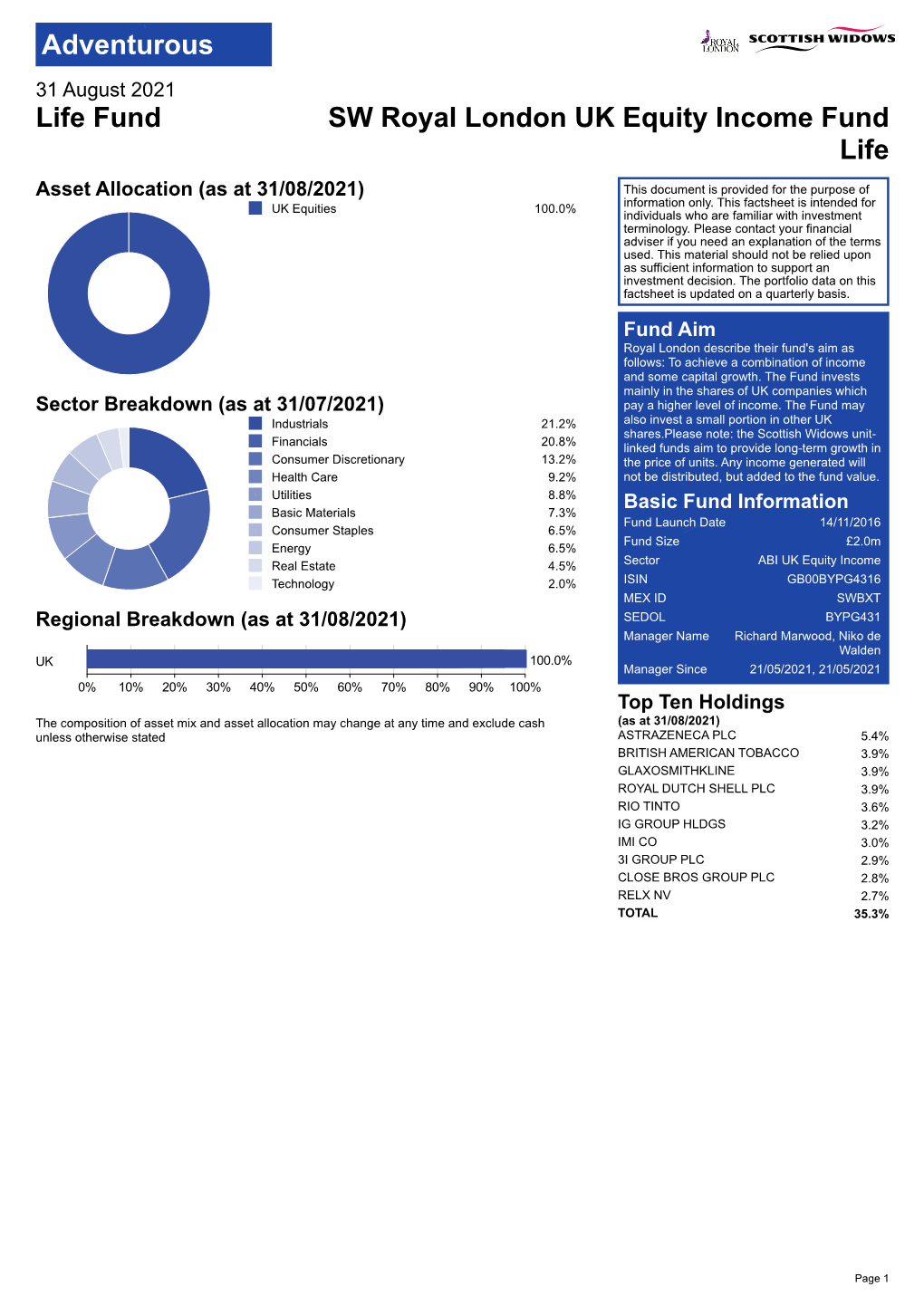 Royal London UK Equity Income Life PDF Factsheet