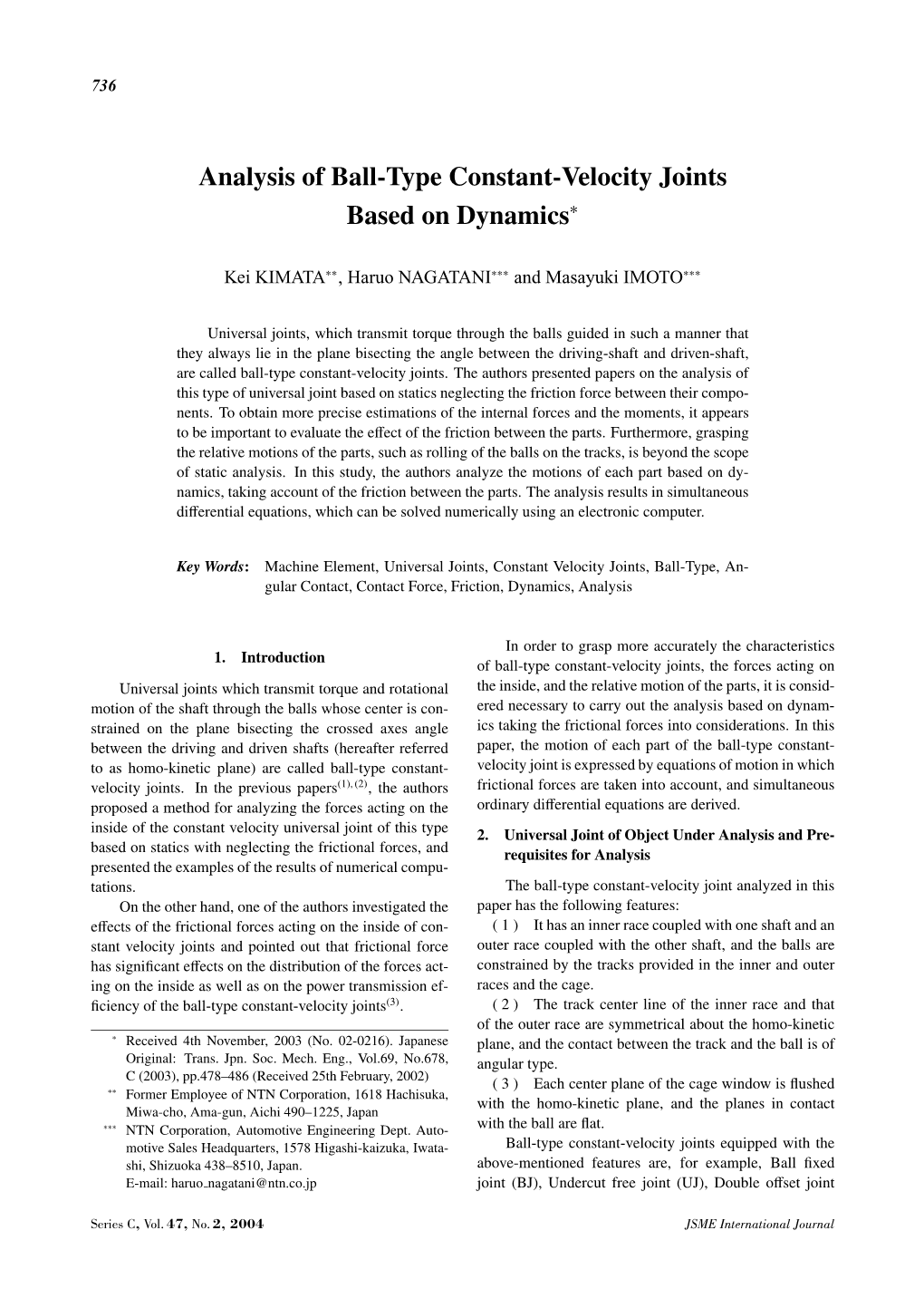 Analysis of Ball-Type Constant-Velocity Joints Based On