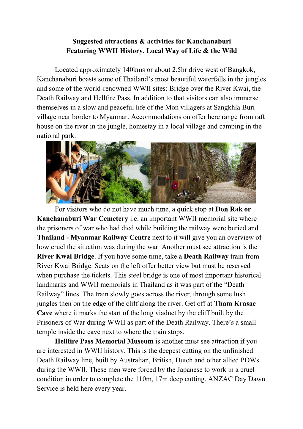 Suggested Attractions & Activities for Kanchanaburi Featuring WWII