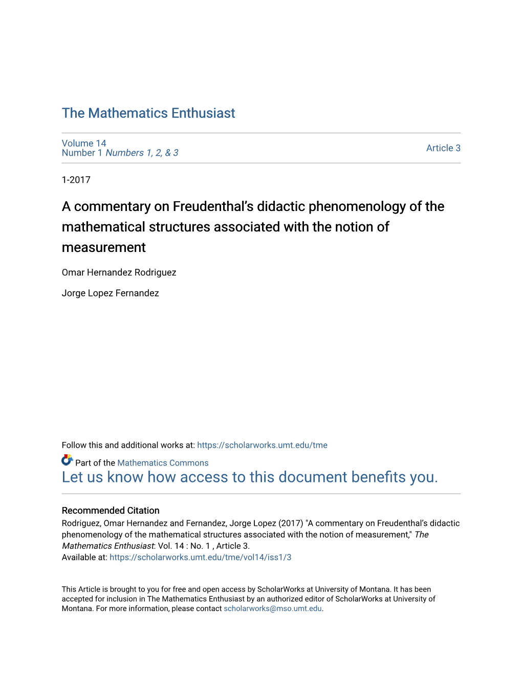 A Commentary on Freudenthal's Didactic Phenomenology of the Mathematical Structures Associated with the Notion of Measurement