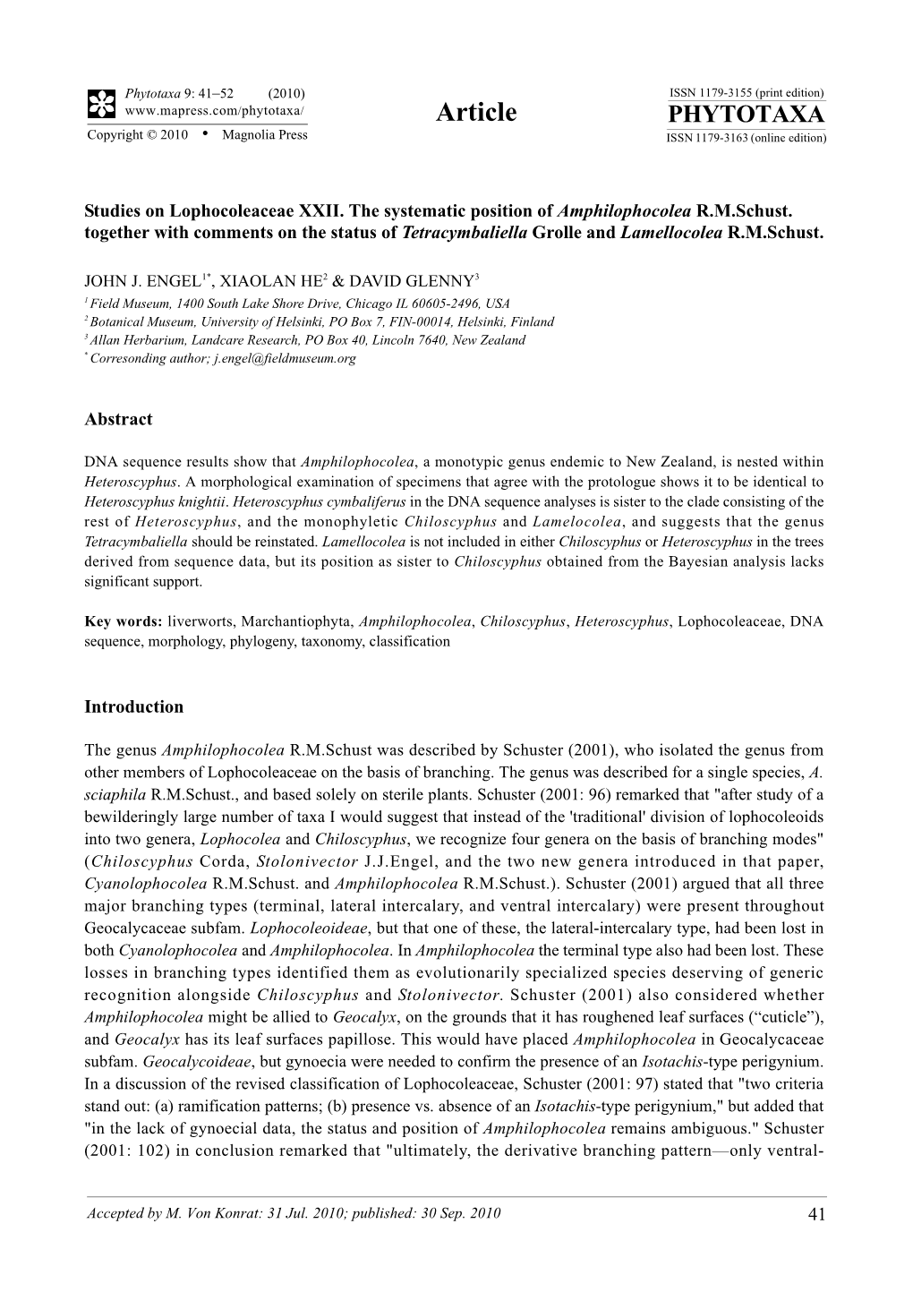 Phytotaxa, Studies on Lophocoleaceae XXII. The