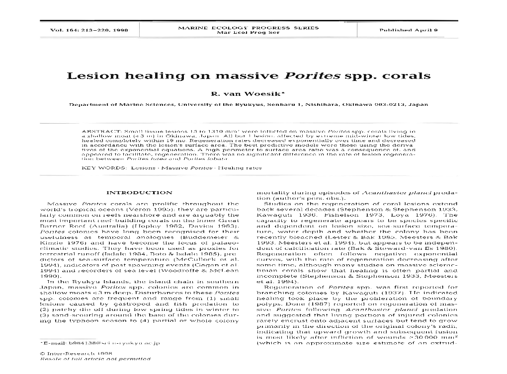 Lesion Healing on Massive Porites Spp. Corals
