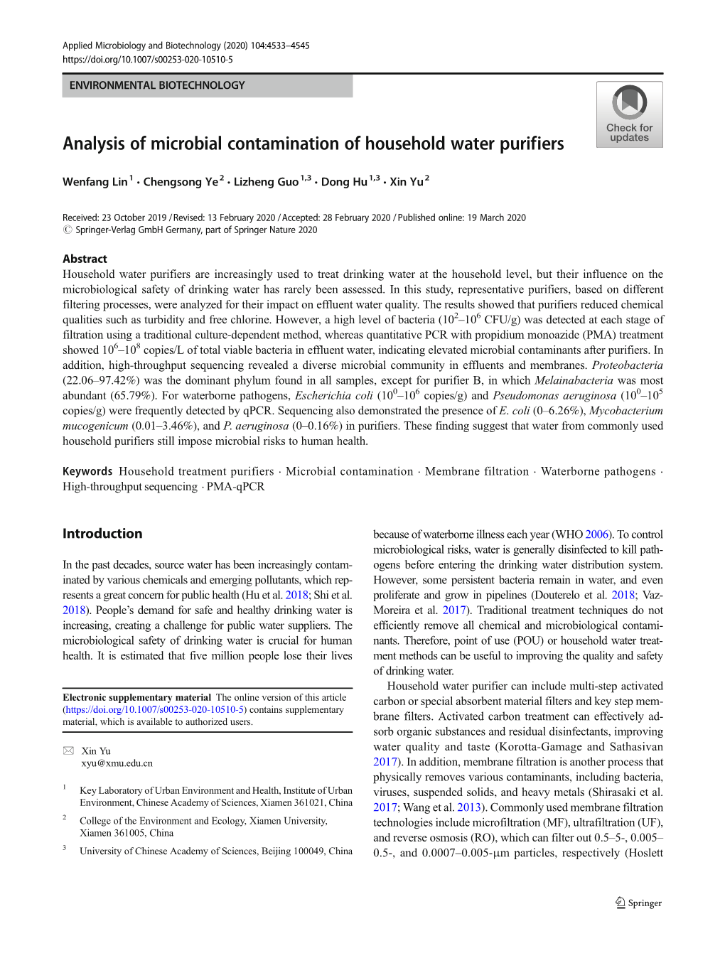 Analysis of Microbial Contamination of Household Water Purifiers