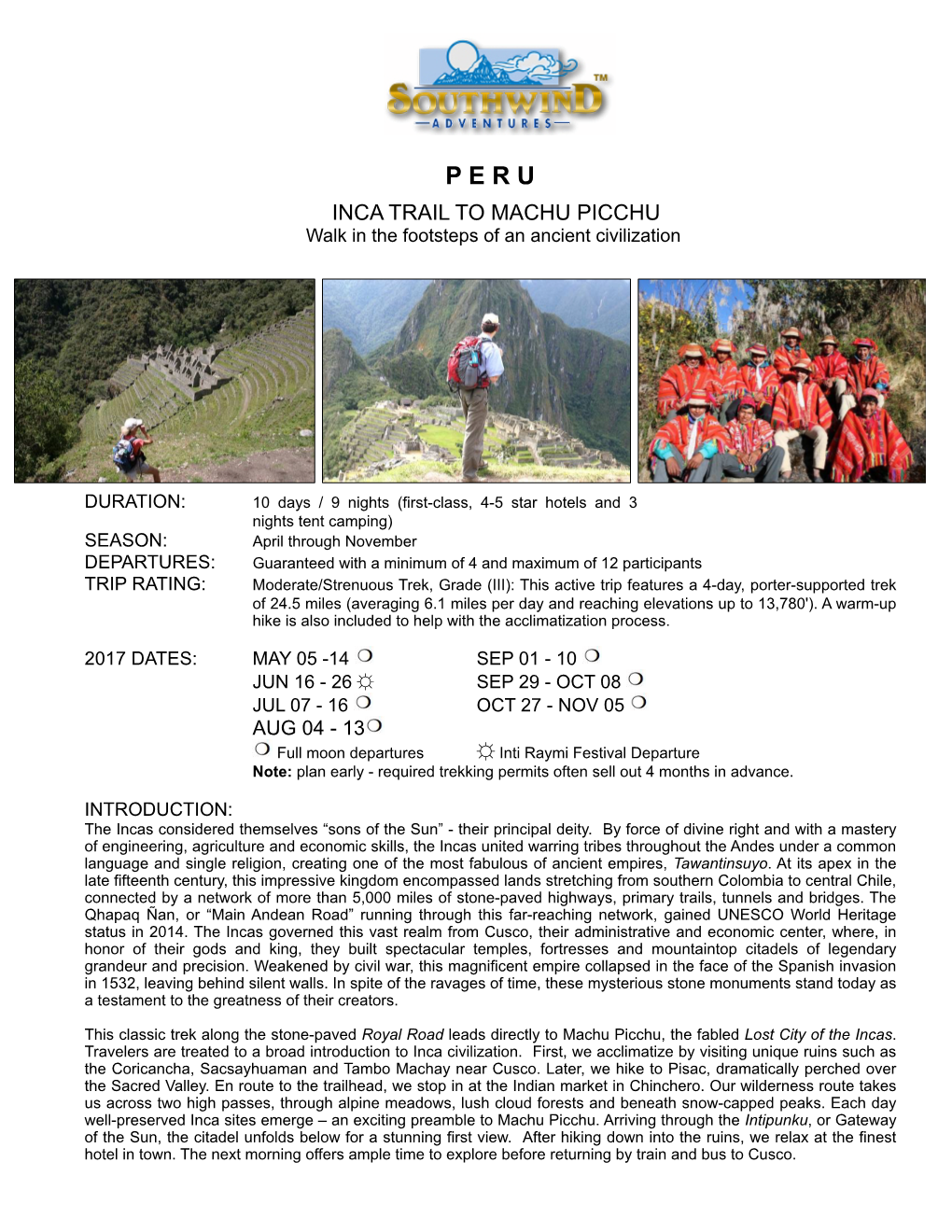 P E R U INCA TRAIL to MACHU PICCHU Walk in the Footsteps of an Ancient Civilization