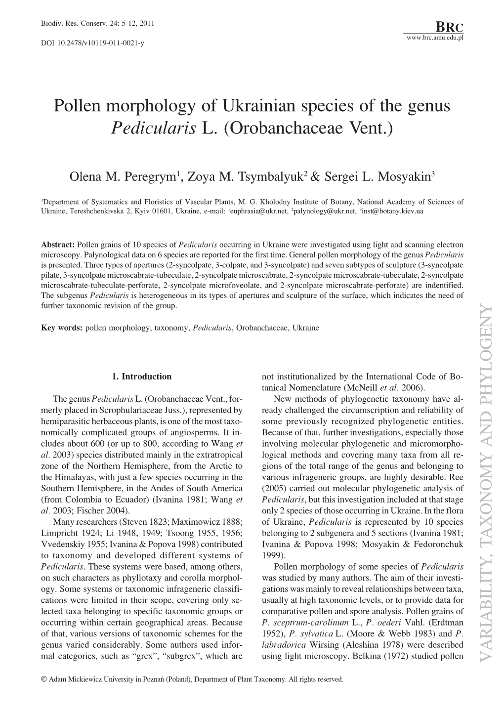 Pollen Morphology of Ukrainian Species of the Genus Pedicularis L