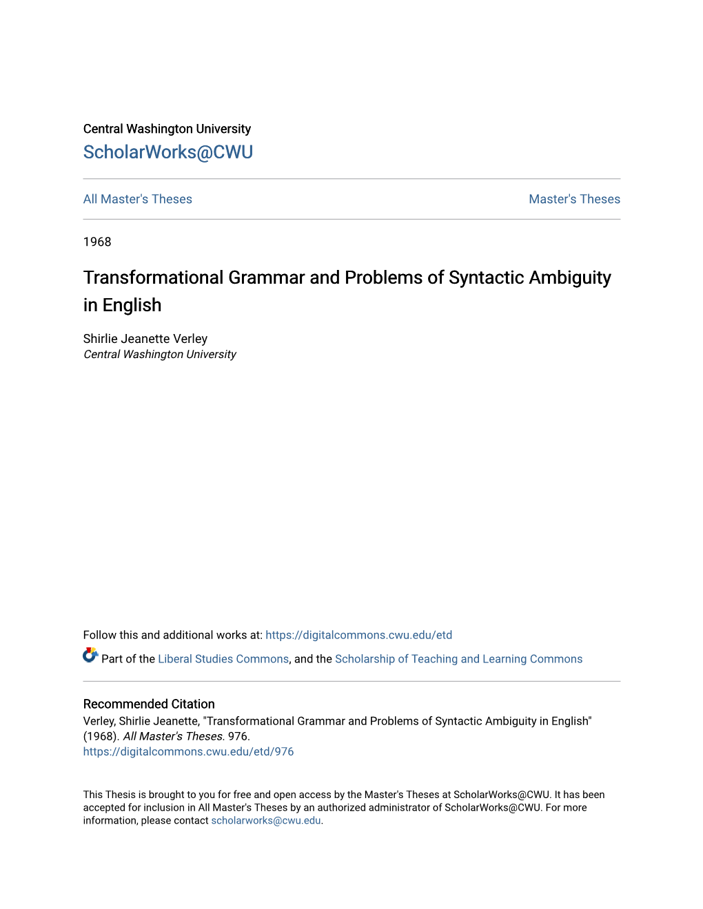 Transformational Grammar and Problems of Syntactic Ambiguity in English