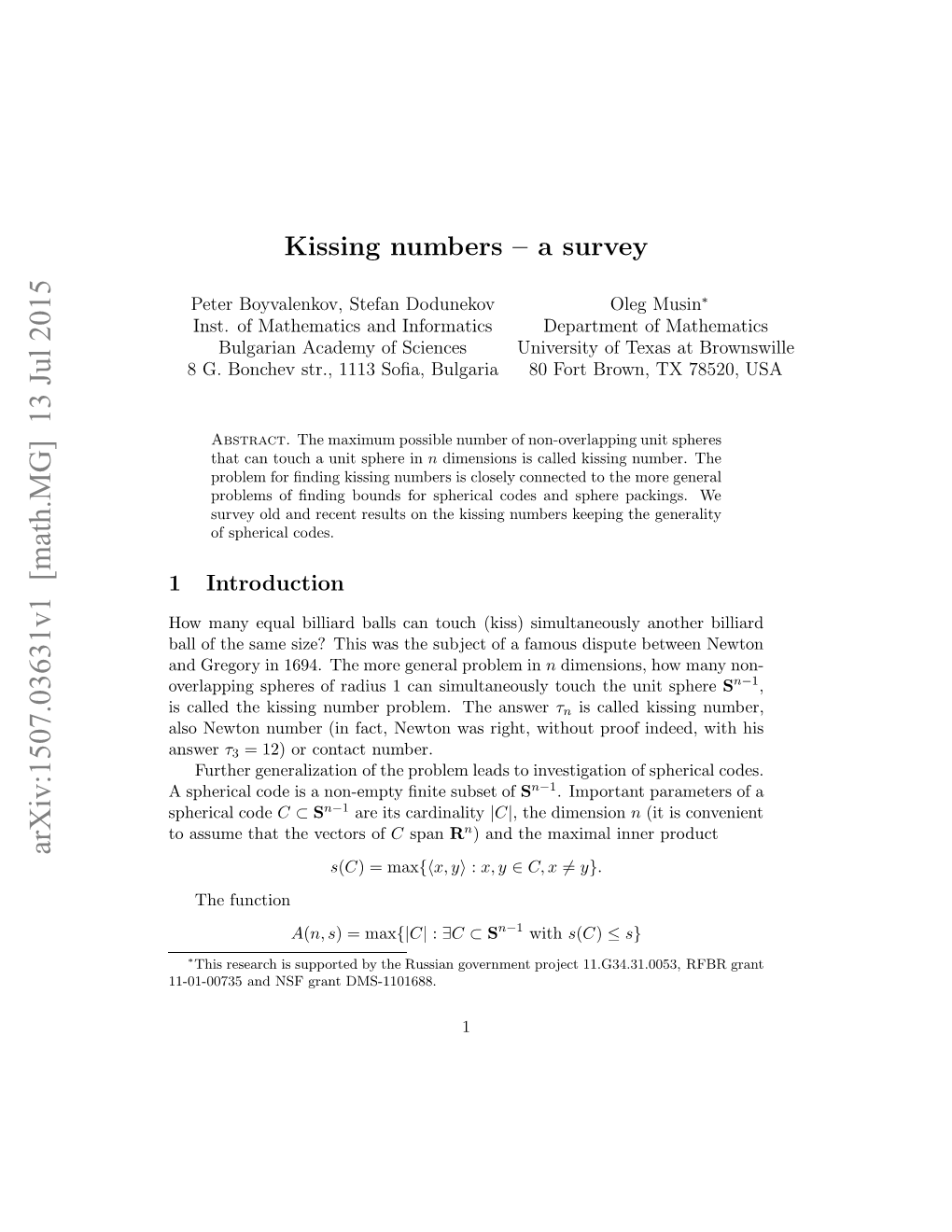 A Survey on the Kissing Numbers