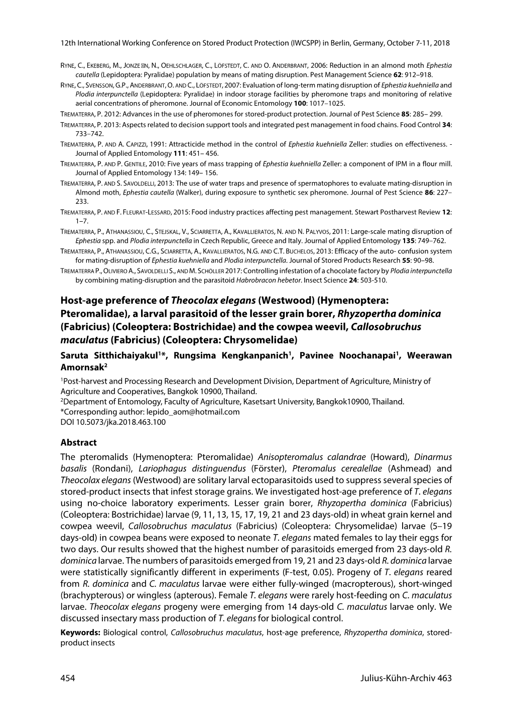 Host-Age Preference of Theocolax Elegans (Westwood) (Hymenoptera