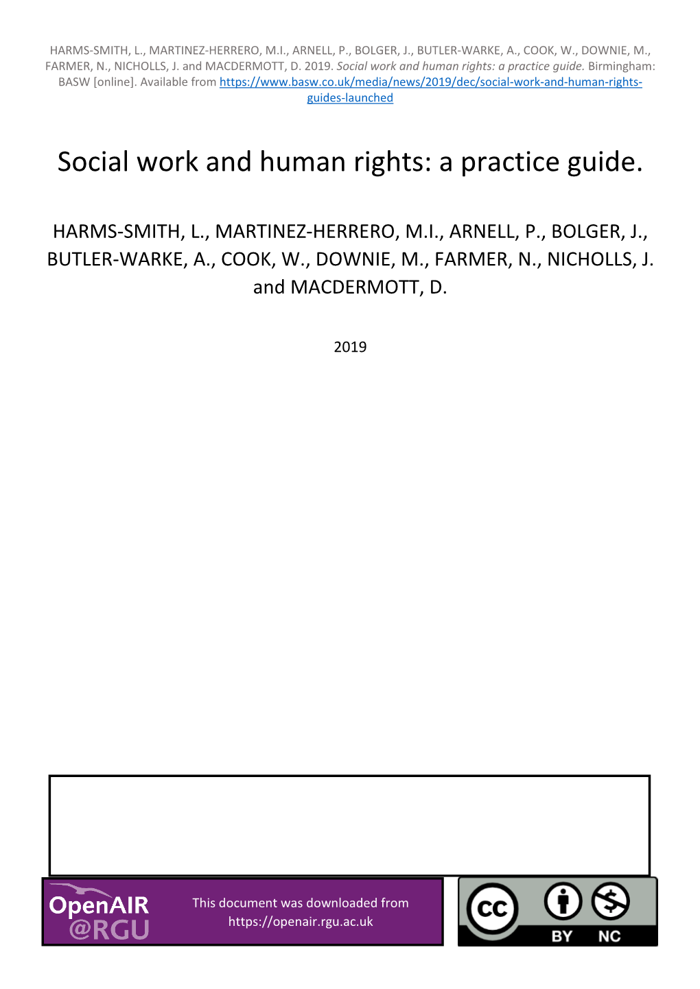 Social Work and Human Rights: a Practice Guide. Birmingham: BASW [Online]