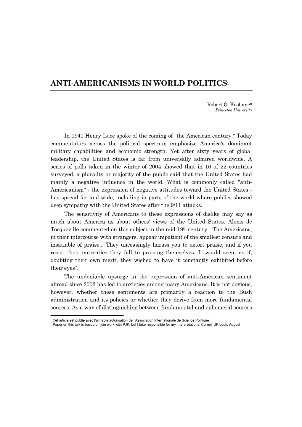 Anti-Americanisms in World Politics1