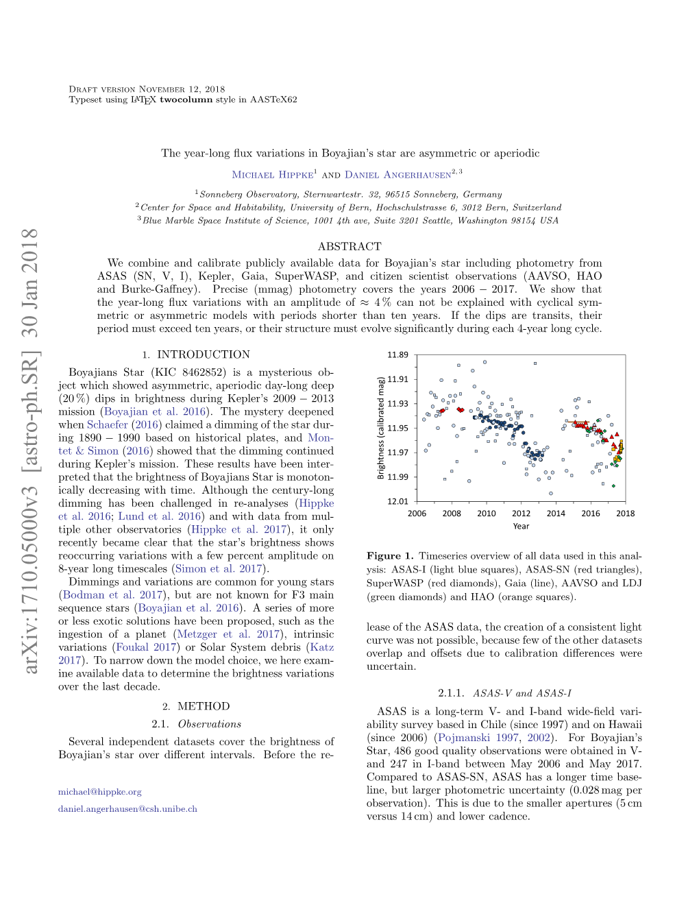 Arxiv:1710.05000V3 [Astro-Ph.SR] 30 Jan 2018 Ine Available Data to Determine the Brightness Variations Over the Last Decade