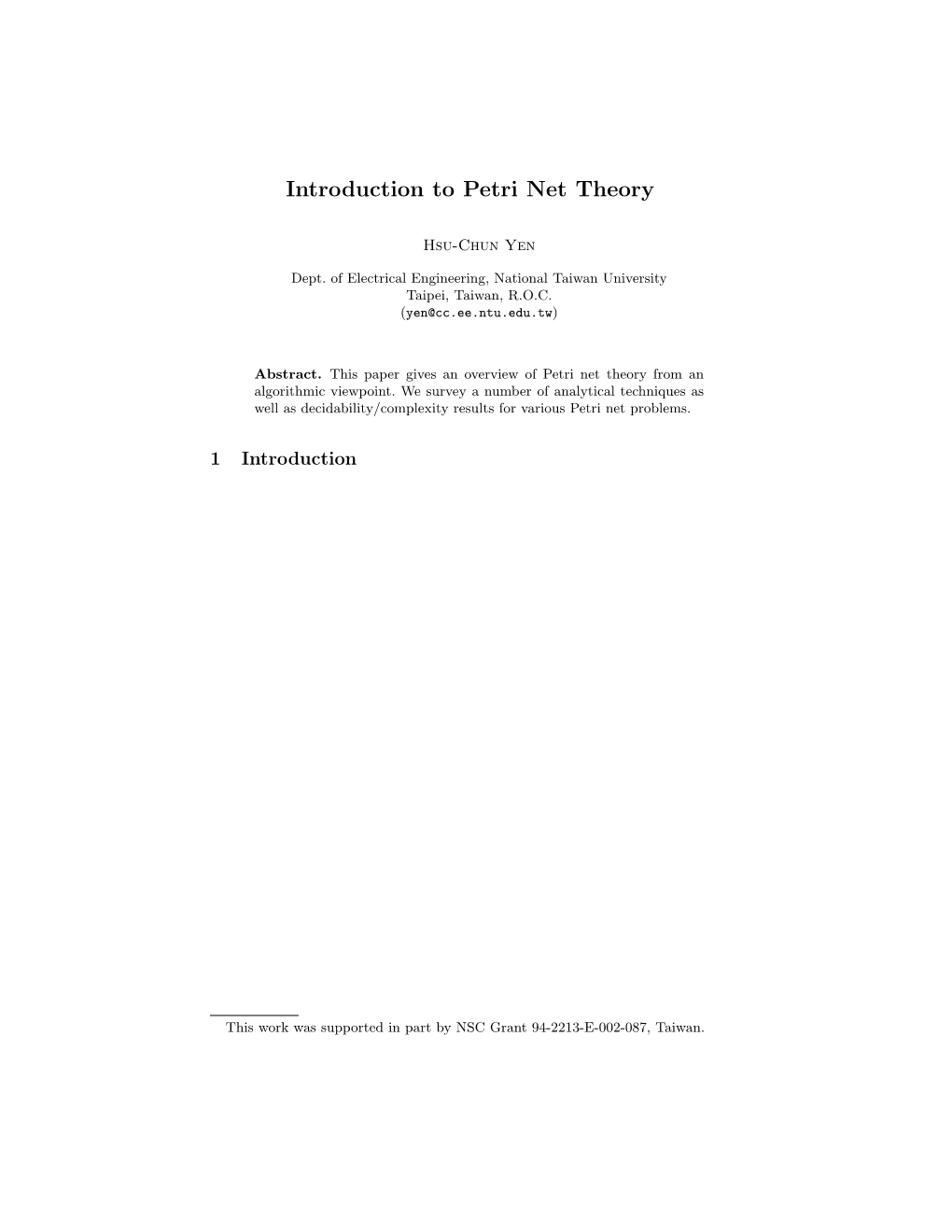 Introduction to Petri Net Theory *